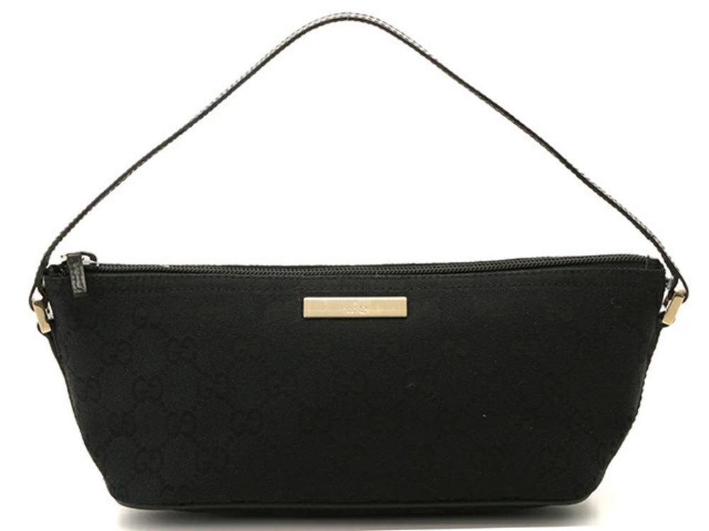 GUCCI GG Accessory Pouch Clutch Black Canvas Calfskin